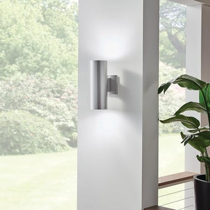 Kichler Cylinders 12" 2-Light Cylinder Outdoor Wall Sconce in Brushed Aluminum, (12" H x 4.75" W), 9244BA