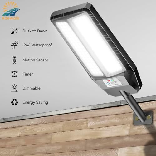 Adewalk 5000W Solar Lights Outdoor - 7000K LED Solar Street Lights Outdoor with Motion Sensor and Remote Control, IP66 Waterproof, Dusk to Dawn for Yard, Patio, 2 Pack