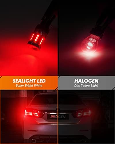 SEALIGHT 3157 LED Bulb Brake Light, 1000% Brighter 3156 LED Bulb Red Super Bright 3056 3057 3047 4057 Bulbs with HD Projector Len, Tail Brake Stop Lights Taillights for Cars, Brilliant Red 2PCS