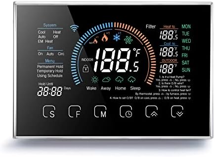 Smart Thermostats, Heat Pump Room Thermostat, 4.8 Inch Temperature Controller Color LCD Screen Programmable Thermostat for House, Fit for for for Home Office Hotel (Black)