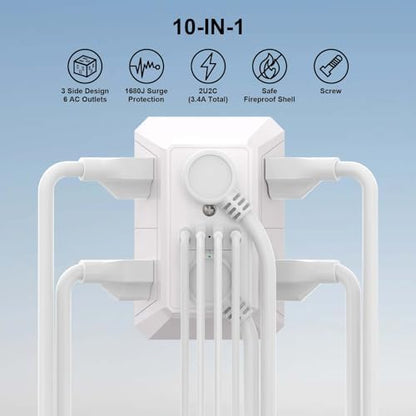Multi Plug Wall Outlet Surge Protector with 6-Outlet & 4 USB Ports(2USB-C)