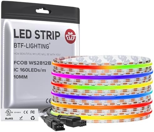 BTF-LIGHTING FCOB COB WS2812B IC RGB LED Strip DC5V 16.4FT 800LED 10mm IP30
