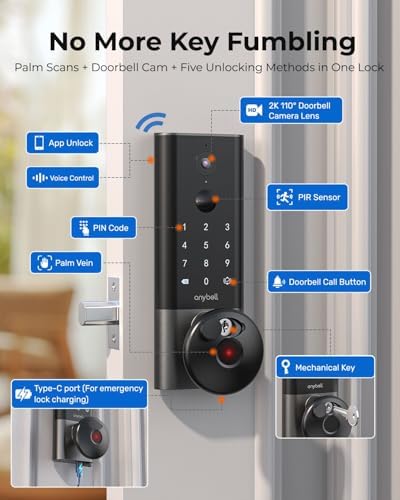 Palm Vein Smart Video Door Lock Wi-Fi Deadbolt for Front Door