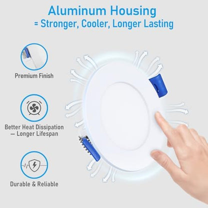 TORCHSTAR 12-Pack 5CCT 3 Inch Ultra-Thin LED Recessed Light, CRI90 6W