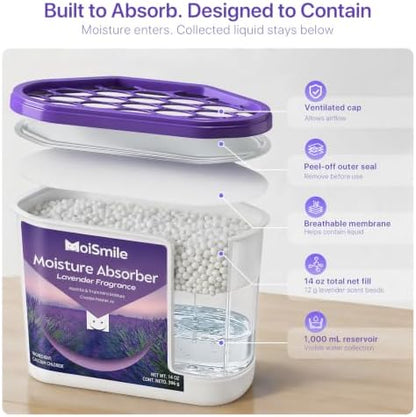 Large Moisture Absorber Buckets, 14 oz Each, Lavender Scent, 4 Pack