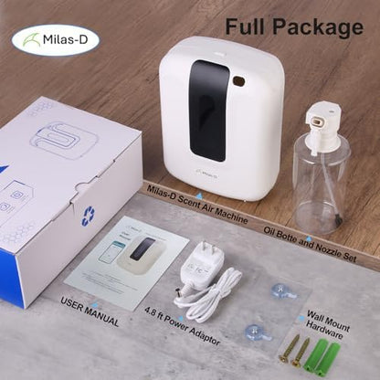 Waterless Essential Oil Diffuser for Home and Commercial, 13.5 fl.oz. Capacity Up to 2000 sqft, Smart Scent Air Machine, Aromatherapy Scent Diffuser for Large Room, Bluetooth, Cold Air, Milas-D