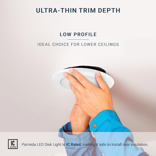 PARMIDA (4 Pack) 5/6 Inch Dimmable LED Disk Light Surface Flush Mount 15W, UL Listed, Recessed Retrofit Ceiling Disc Lights, Energy Star, Installs into Junction Box Or Recessed Can, 1050lm - 5000K