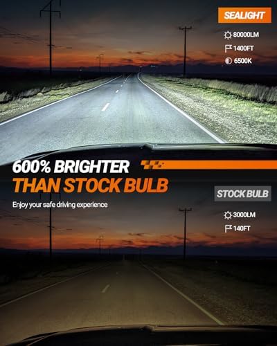 SEALIGHT 9005/HB3 H11 Fog Light Bulbs, 100000LM 6500K Cool White, 1:1 Mini Size, 9005 H11 Bulb with 13000RPM Cooling Fan, 3 Mins Plug-N-Play, IP67 Waterproof Non-polarity, Pack of 4