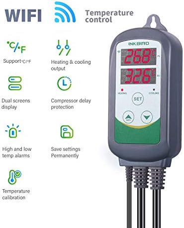 Inkbird WiFi Temperature Controller ITC308 Reptile Freezer Thermostat Digital Heating and Cooling Heater Cooler Greenhouse Plug Outlet 2 Stage 1100W 110V