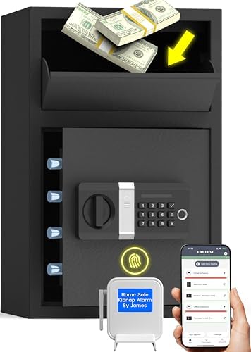 FORFEND Smart Money Safe App Alarm | Kidnap Alarm, Tamper Proof, Voice Command Depository Drop Safe Box Anti-Pry| Multi-User Cash Safe for Home Office