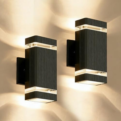 JYV Square Outdoor Wall Lights, Up and Down Porch Lights, Black 2 Pack
