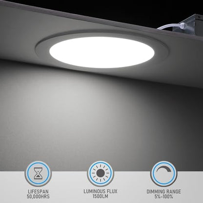 TORCHSTAR 12-Pack 8 Inch Ultra-Thin LED Recessed Light, CRI90 18W, 5000K