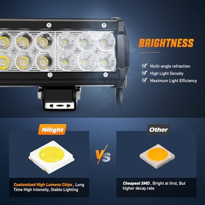 Nilight LED Light Bar with Yellow Black Covers 20 Inch 126W
