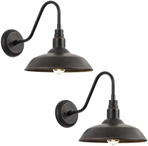 10in Dome Gooseneck Outdoor Light Fixture Bronze Exterior Barn Porch Door Light Fixture with Wall Mount 2 Pack Farmhouse Outside Garage Barn Wall Sconce Light for Balcony, House, Patio