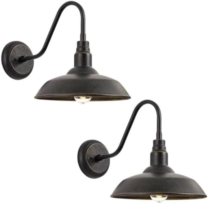 10in Dome Gooseneck Outdoor Light Fixture Bronze Exterior Barn Porch Door Light Fixture with Wall Mount 2 Pack Farmhouse Outside Garage Barn Wall Sconce Light for Balcony, House, Patio
