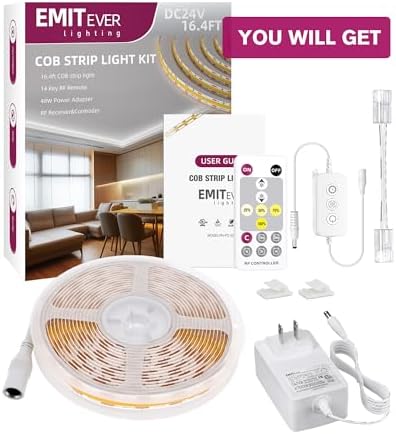 EMITEVER Warm White COB Strip Light Kit 2700K,16.4ft 2400LEDs,24V Dimmable