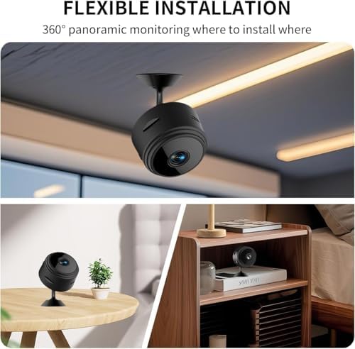 Small Nanny Cam Hidden Home Mini Security Camera with Multi-User Viewing, Black, Portable WiFi Spy Camera, Remote Monitoring, Mobile App Control