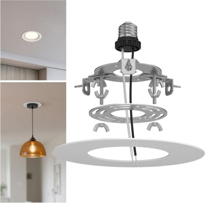 Recessed to Pendant Light Converter Kit 5 and 6 inch Can Light Conversion, Includes E26 Socket, Mounting Bracket, Round Ceiling Plate & White Cover
