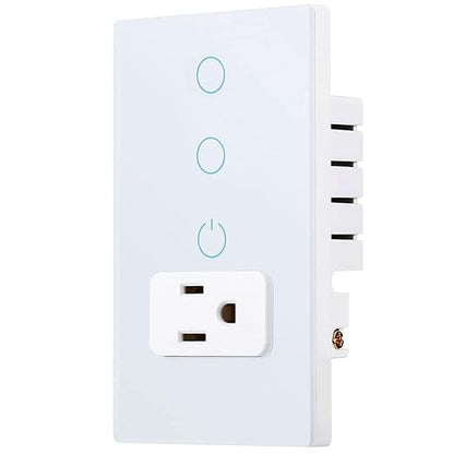Combination Smart Touch Light Switch and Smart WiFi Power Wall Outlet, Tuya APP Smart Life, 15A /90-250V AC 60Hz, Combo Style, White