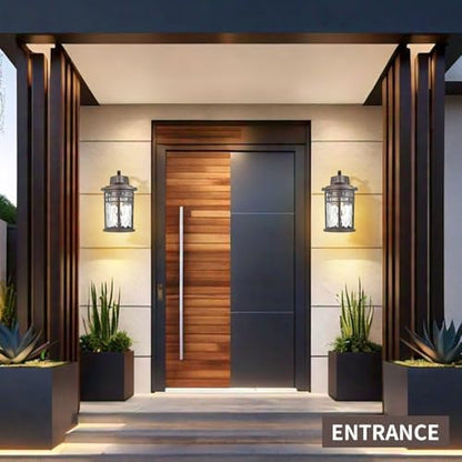 Darkaway Outdoor Wall Light Fixture,14.57inch Large Outside Porch Lights Wall Mounted Water Ripple Glass Exterior Waterproof Lantern Modern Wall Sconce Lighting for Front Door Yard Patio