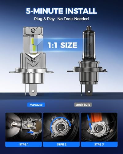 Marsauto M1C H4/9003 Light Bulbs, Fanless IP68 Fog Light – 2 Pack