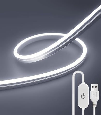 6.56FT Neon LED Strip Lights White USB Silicone LED Rope Lights