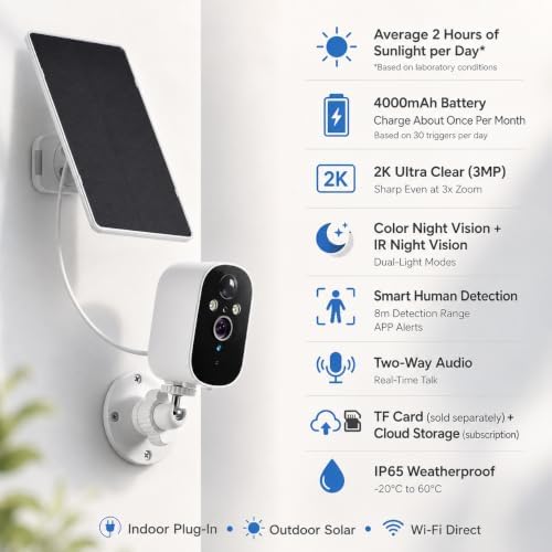XVIM 2K Solar Camera 2-Pack Wireless Outdoor, PIR Detection & 2-Way Audio