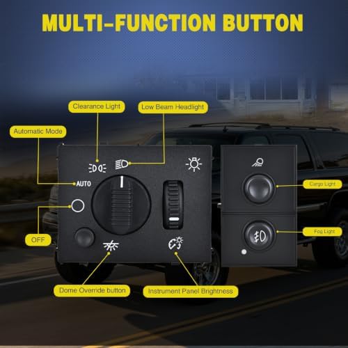 Nilight Headlight Dimmer Switch and Cargo Fog Light Switch Compatible with 2003 2004 2005 2006 2007 Chevy Avalanche Silverado Suburban Tahoe GMC Sierra Yukon Hummer H2 2003-2006 Cadillac Escalade
