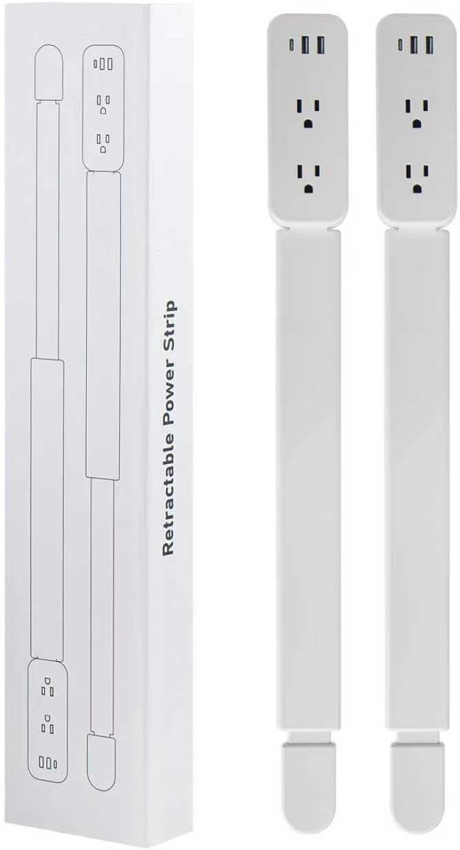 Electrical Outlet Extender Stick - Features USB-A, USB-C and 2 AC Outlets, Extends 22"-34", Rotates 180° Access Hard-to-Reach Outlets, Wall Plug Power Socket Expander Nightstands, Sofa, Desks and More