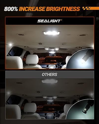 SEALIGHT 194 LED Bulb 6000K White, License Plate Light, Dome Light, T10 168 2825 W5W 3030 Bright Chips Wedge for Replacement Light Bulb, Map Trunk Door Courtesy Dash LED Light Bulb,Pack of 2