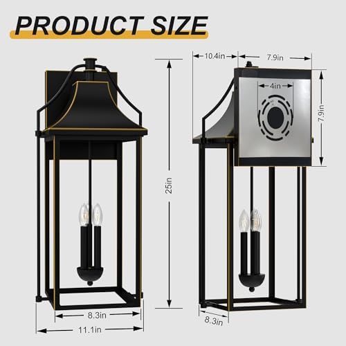 25IN Dusk to Dawn Outdoor Wall Light, 3-E12 Base Patio Light
