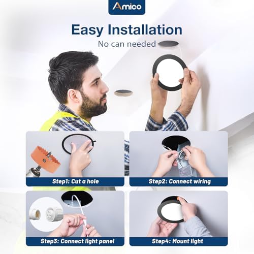Amico 48 Pack 6 Inch LED Recessed Lighting, Canless Wafer Downlight, Black