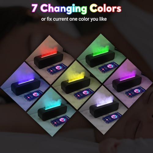 Essential Oil Diffuser, Flame Oil Diffuser - Aromatherapy Humidifier, Sound Activated Music Sync Infrared Remote Control - Perfect for Bedroom Home Office (250ml Rainbow Flame, Black)