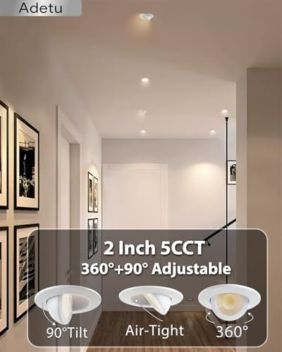 Adetu 2 Inch Gimbal LED Recessed Light, 5CCT, 5W, 550LM Brightness, 24 Pack