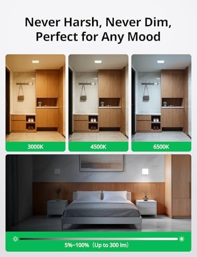 Bojim Battery Operated Shower Light Rechargeable Motion Sensor Ceiling Lights with Remote, Dimmable 3cct Cordless Light for Walk-in Closet Stair Porch Shed Basement Entry 2pack