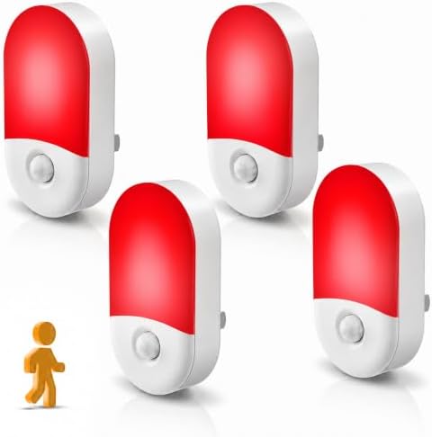 L LOHAS LED Motion Sensor Night Light, Sleep Aid Red, 30/60LM, 4 Pack
