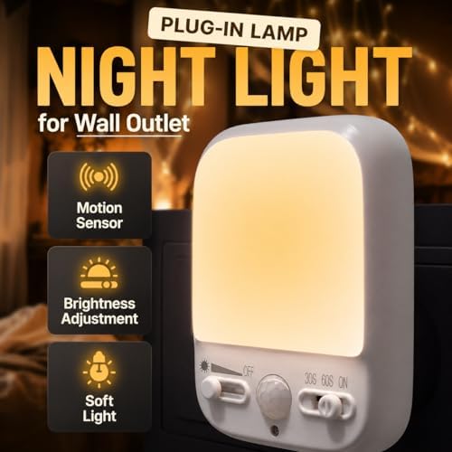 Night Sensor LED Motion-Activated Night Light Rotatable Dusk to Dawn AC Outlet Plug-in Wall Night Sensor Light for Bedroom Hallway Stairway Garage Basement Corridor Indoor