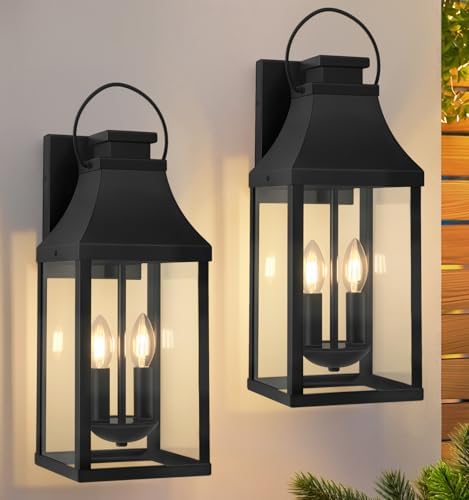 20'' 2 Pack Outdoor Wall Sconce Lights, Large Black Exterior Porch Lantern