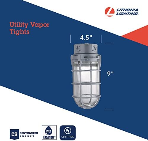 Lithonia Lighting Jelly Jar Light Fixture, Incandescent Utility Vapor Tight Ceiling Lamp, Industrial Style Wall Light for Indoor and Outdoor Use, 150W, 120V, Includes Junction Box, Grey (VC150I M12)