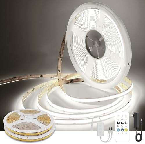 Pandery COB LED Strip Lights Cool White,24V Dimmable led Light Strip KIT with Remote and app Control,6000K 65FT/20m 8mm Wide Ra>90 Cuttable Flexible Strip Lights for Bedroom,Shelf,Cabinet
