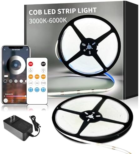 COB LED Strip Lights 32.8ft,6000K DC 24V Dimmable White