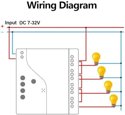 Tuya WiFi Smart 4 Channel 7-32V Relay Switch Module,Dry Contact,Passive Output,Wireless Relay Controller with External Switch Pin,Compatible with Alexa Google Home