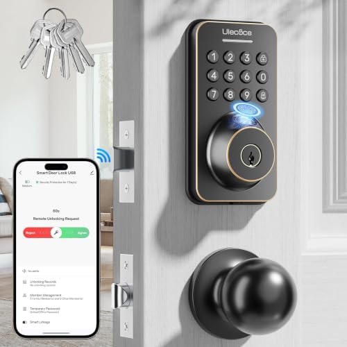 Ulecoce U68W WiFi Fingerprint Smart Door Lock with Knob Set, Bronze