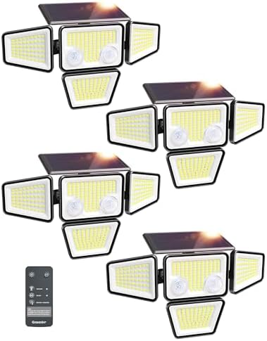 Motion Sensor Outdoor Solar Lights, Security Flood Lights 4-Head, 4-Pack