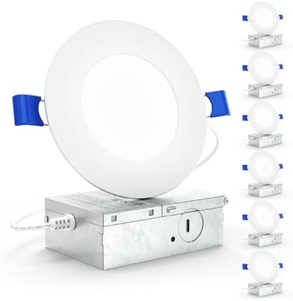 Sunco 6 Pack 4 Inch Ultra-Thin LED Recessed Light, Canless, 10W=60W