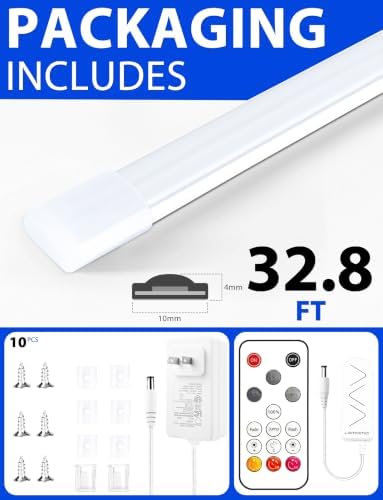 COB LED Strip Lights, White Dimmable Rope with Remote, 32.8ft