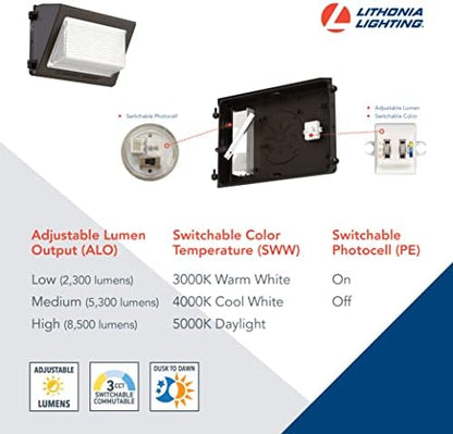 Lithonia Lighting 13" LED Wall Pack Outdoor Light, Dusk to Dawn Photocell