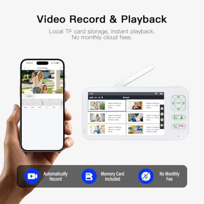 Video Doorbell Camera with Monitor Wireless, Smart Video Door Phone Intercom with 5" Screen, WiFi 1080P, Two-Way Audio, Motion Detection, No Subscription, APP Control