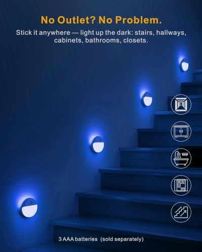 YUNLEX Toilet Light Motion Sensor, Dim Blue Night Light Battery Operated