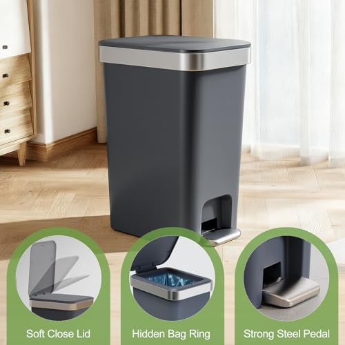 2 Pack Bathroom Trash Can with Lid 2.6 Gallon,Small Step Trash Can